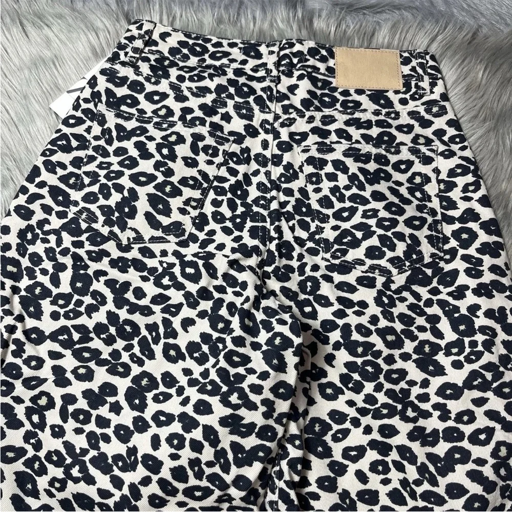 Zara Baggy Wide Leg Leopard Animal Print Jeans Cotton Size US 2